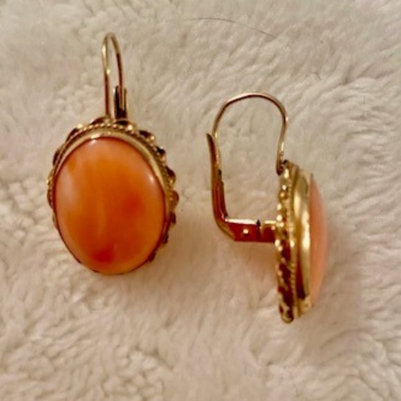 Italian Rare Pink Coral Dangling Pierced Earrings - Picture 6 of 10